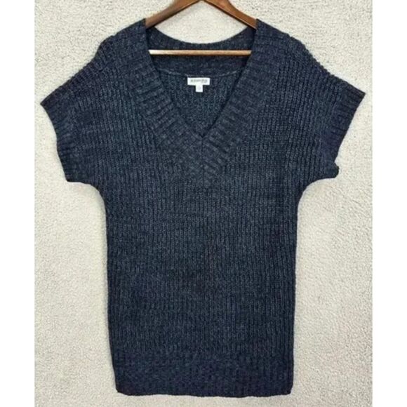 NEW NWT Marled Navy Blue Sz Large Soft Stretchy Short Sleeve Tunic Sweater SJB - Picture 1 of 3